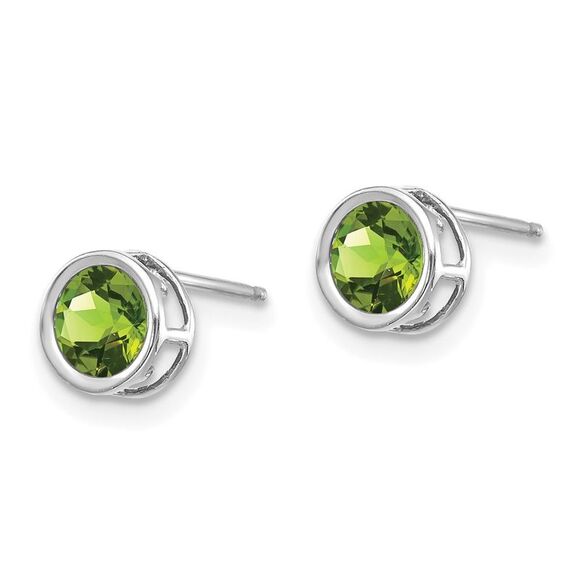 Kazi Luxury 14k White Gold 5mm Bezel Peridot Stud Earrings